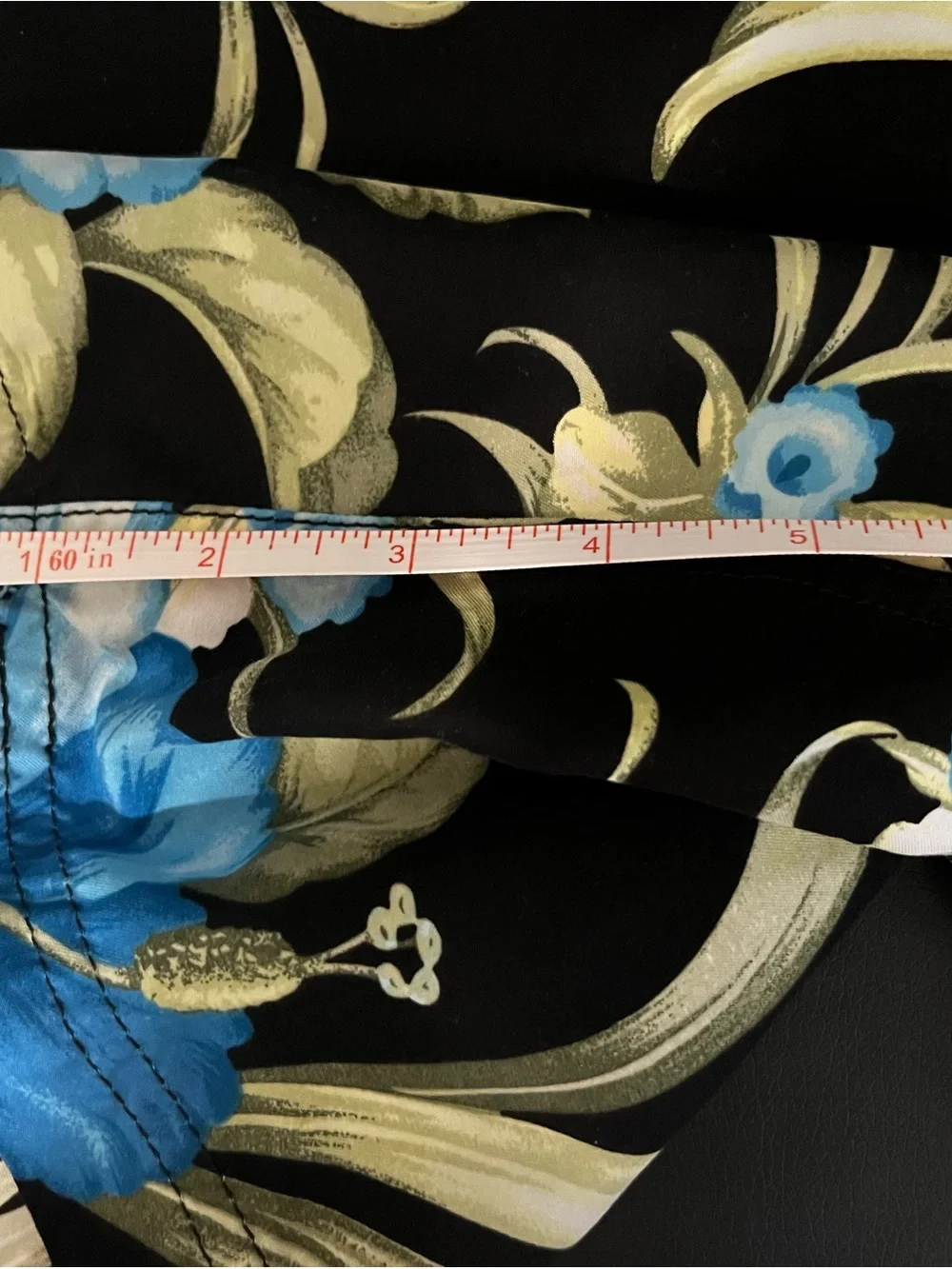 Black Floral Swim Shorts with Blue and Green Hibiscus Print